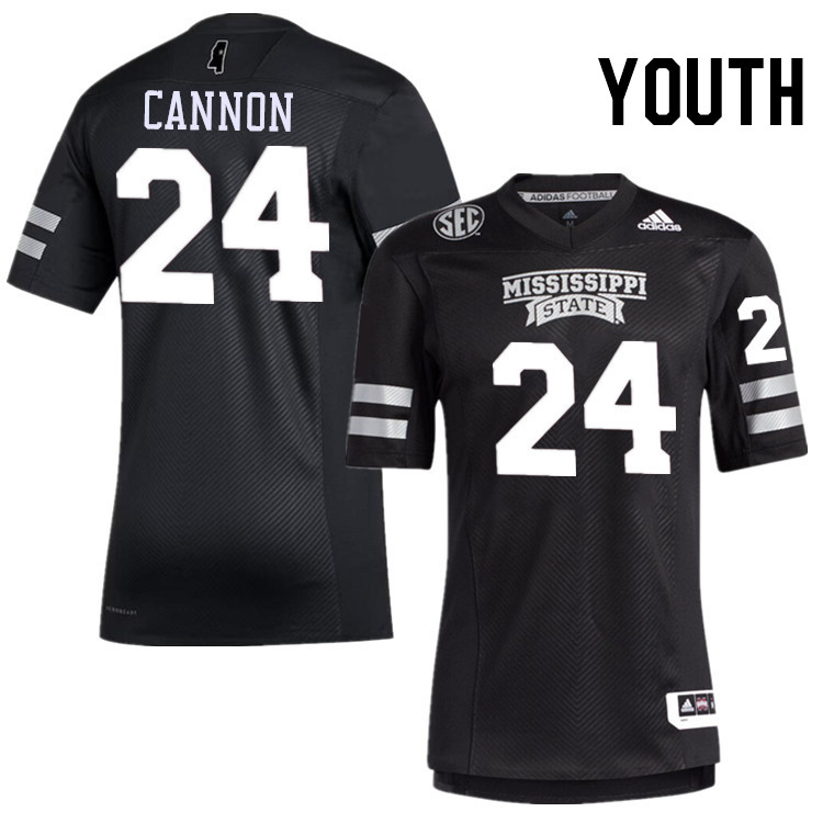 Youth #24 Elijah Cannon Mississippi State Bulldogs College Football Jerseys Stitched-Black